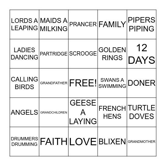 CHRISTMAS BINGO  Bingo Card