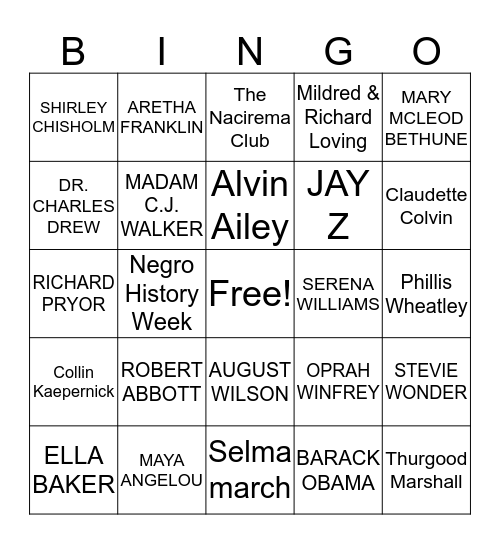 Black History Bingo Bingo Card