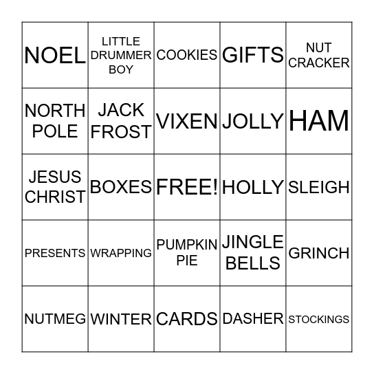 CHRISTMAS BINGO  Bingo Card