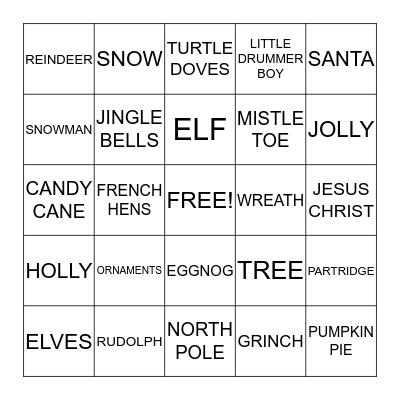 CHRISTMAS BINGO  Bingo Card