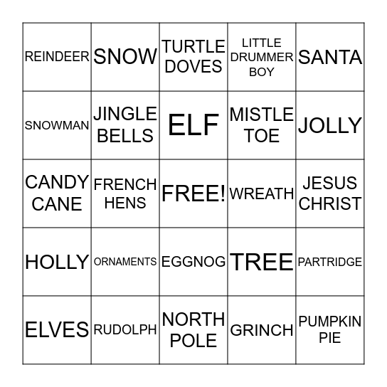 CHRISTMAS BINGO  Bingo Card