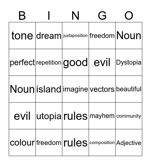 Utopia Bingo Card