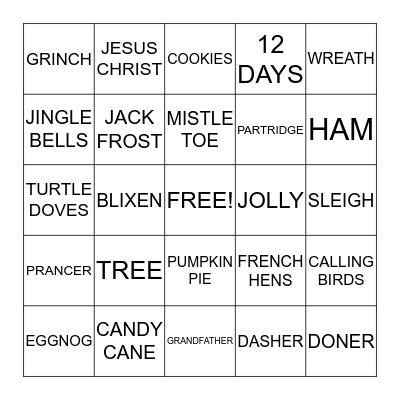 CHRISTMAS BINGO  Bingo Card