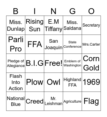 FFA Bingo Card
