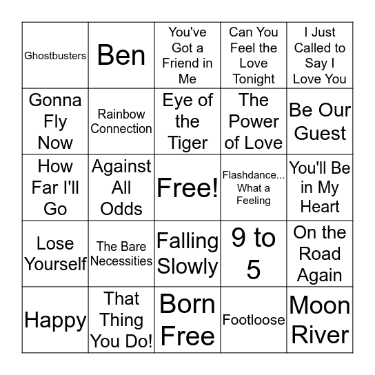 Best Original Song Nominees Bingo Card