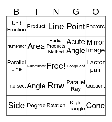 Math Bingo Card