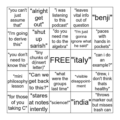 Mr. Pandya BINGO Card