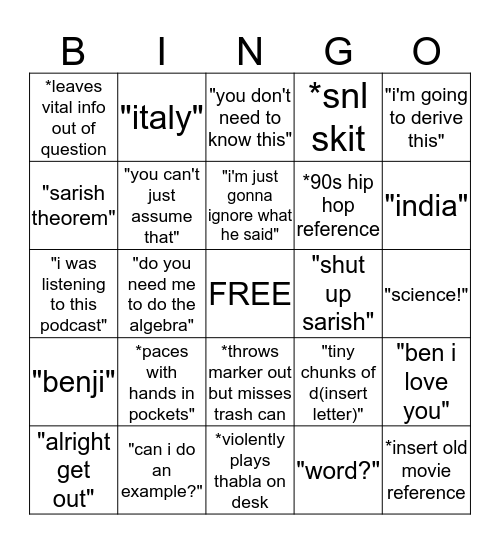 Mr. Pandya BINGO Card