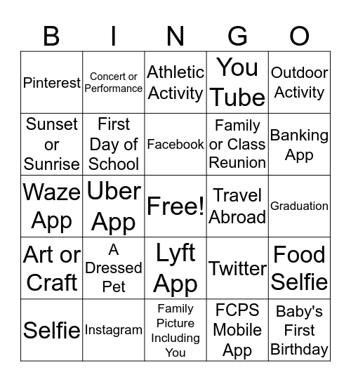 CELL PHONE BINGO Card