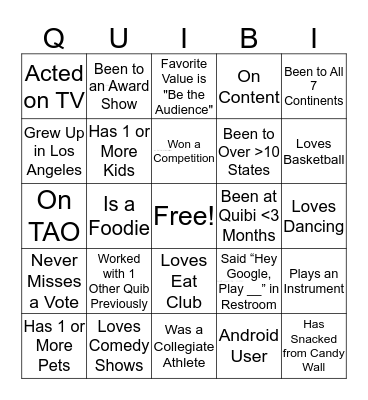 QUIBI FEBRUARY ALL HANDS  Bingo Card