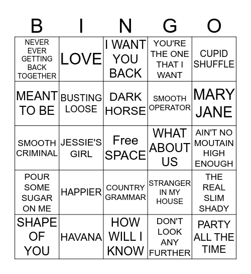 KAMIKAZE KARAOKE Bingo Card