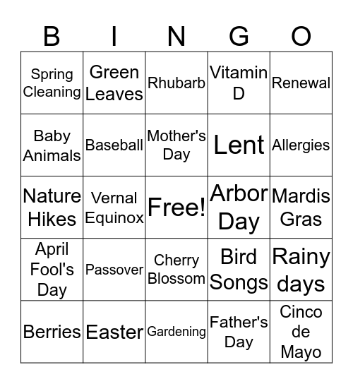 SPRING TIME Bingo Card