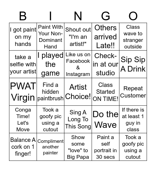 PWAT Paint & Sip BINGO Card