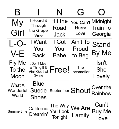 Musical Bingo Card