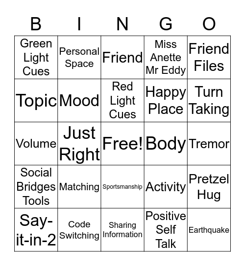 Social Bridges Bingo Card