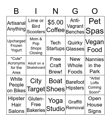 Gentrification Bingo Card