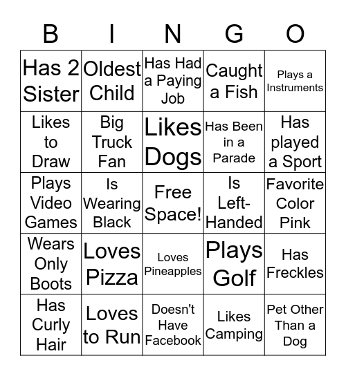 Getting to Know  Bingo Card