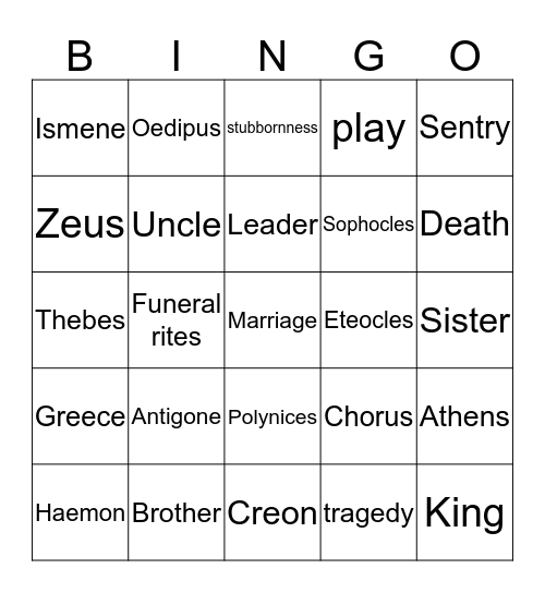 Antigone Bingo Card