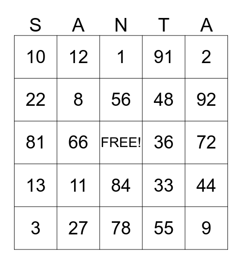 CHRISTMAS Bingo Card