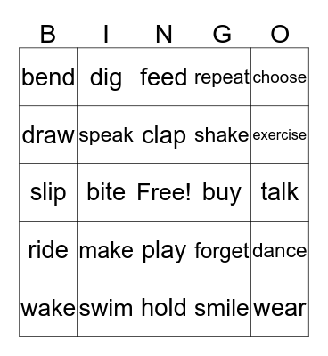 SIMPLE FORM VERBS Bingo Card