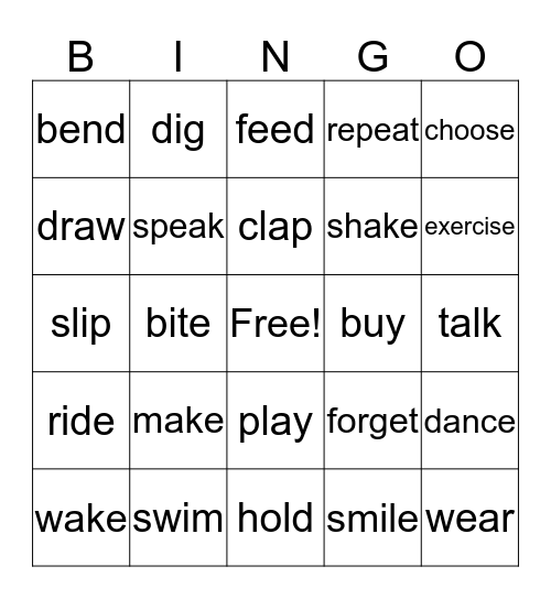 SIMPLE FORM VERBS Bingo Card