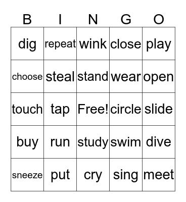 SIMPLE FORM VERBS Bingo Card