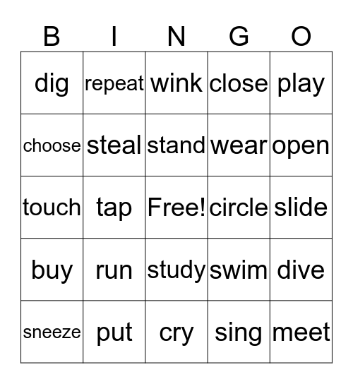 SIMPLE FORM VERBS Bingo Card