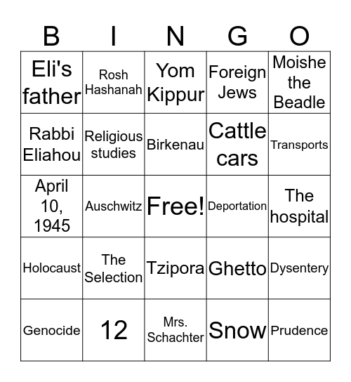 Night Bingo Card