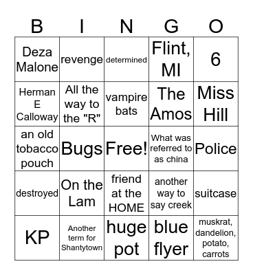 Bud Not Buddy Bingo Card