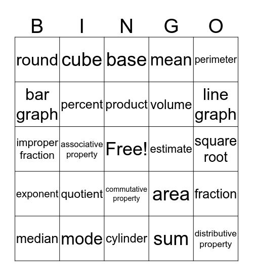 Math Bingo Card