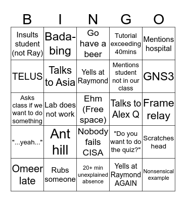 CISA 3135 Bingo Card