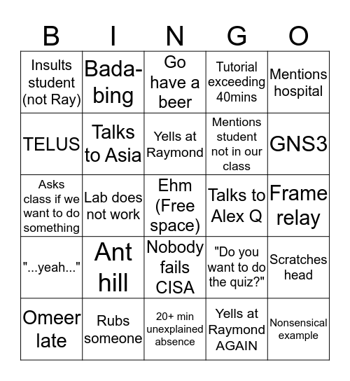 CISA 3135 Bingo Card