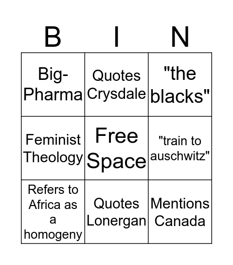 Moral Theology Bingo Card