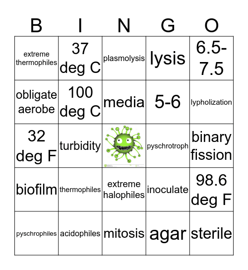 Chapter 5 Microbial Growth Bingo Card