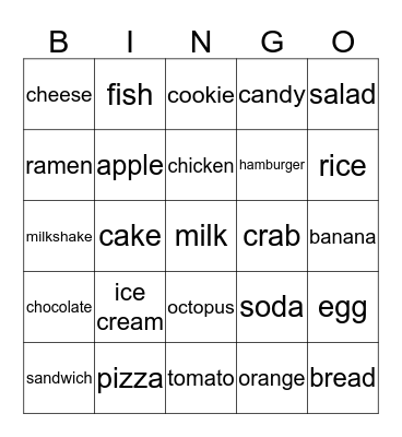 Food Bingo Card