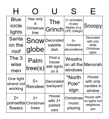 Christmas Light BINGO Card