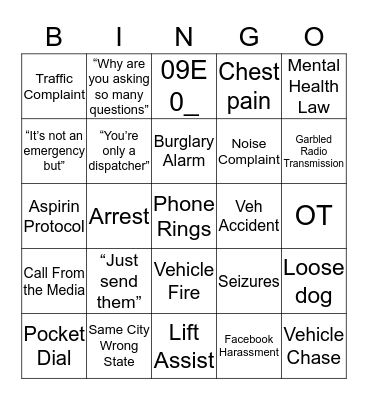 911 Tee’s Dispatcher Bingo Card