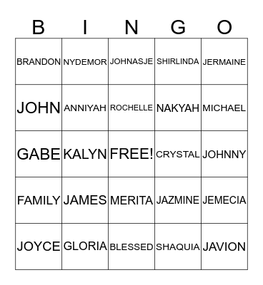FAMILY TIME BINGO Card