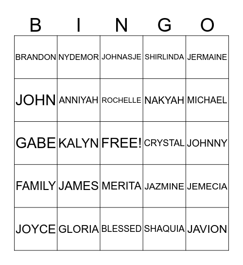 FAMILY TIME BINGO Card