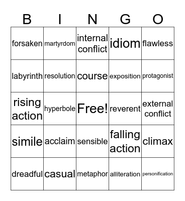 Vocab 3 Bingo Card