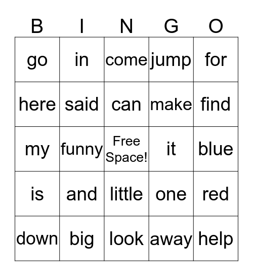 Sight Word Bingo! Bingo Card
