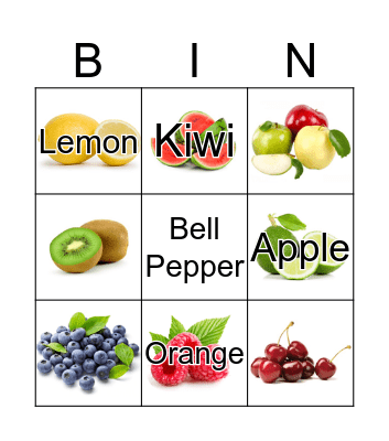 Fruits and vegetables Bingo Card