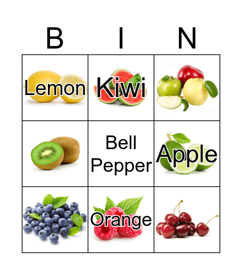 Fruits and vegetables Bingo Card