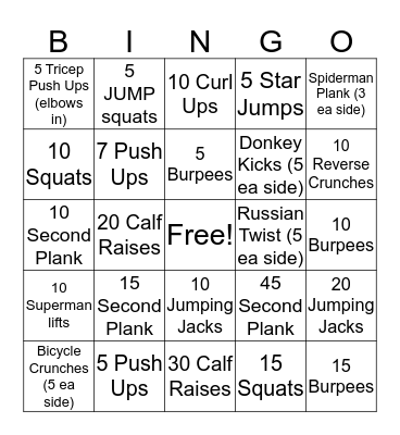 FITNESS BINGO Card