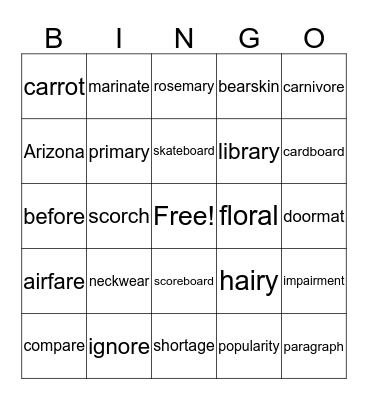 R-Controlled Bingo Card