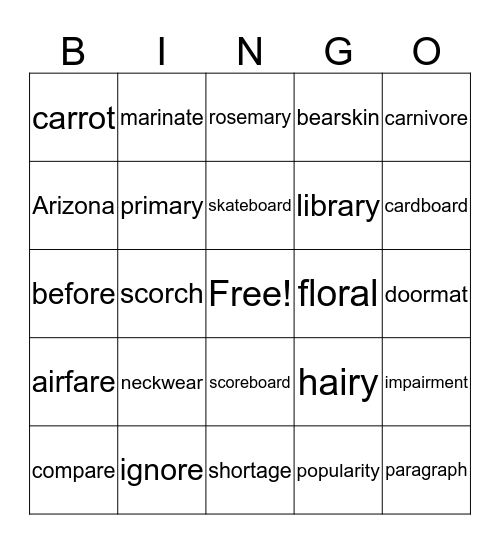 R-Controlled Bingo Card