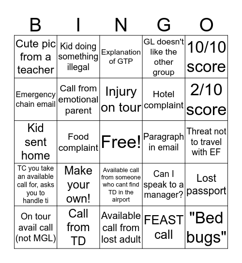 Departure Bingo! Bingo Card