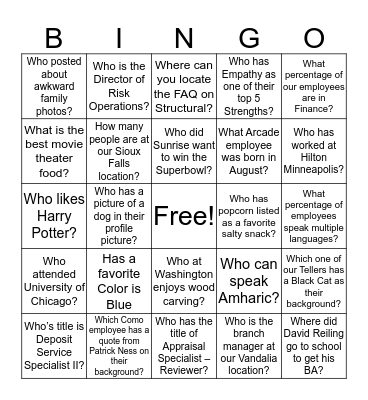 Structural Bingo Card