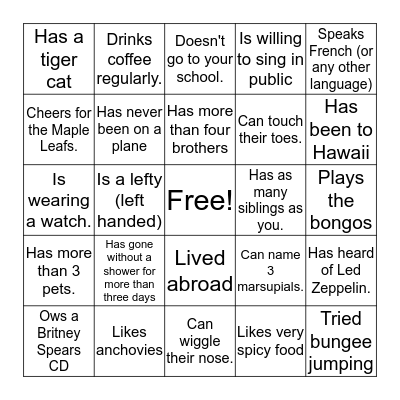 Ice Breaker Bingo Card