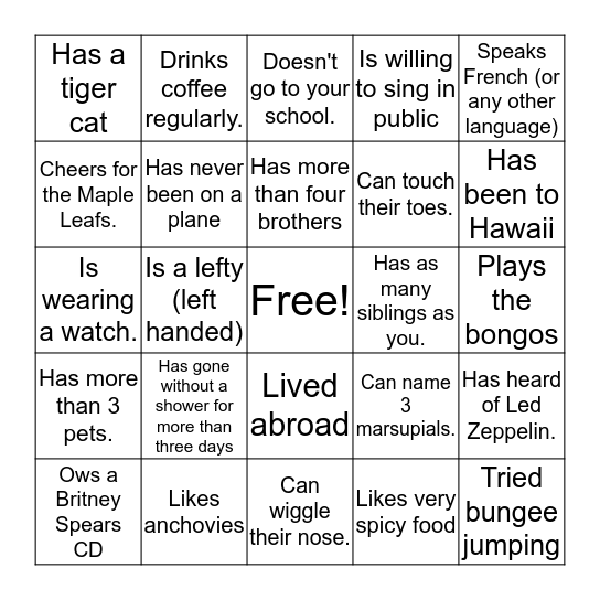 Ice Breaker Bingo Card